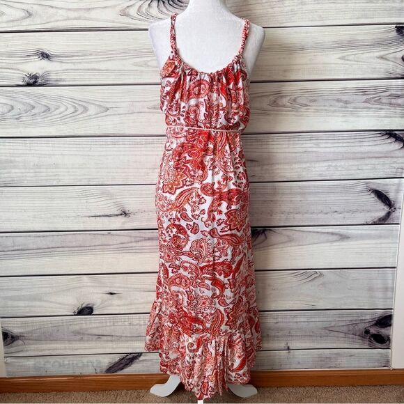Lucky Brand Red & White Paisley Patterned Maxi Dress - Picture 7 of 9